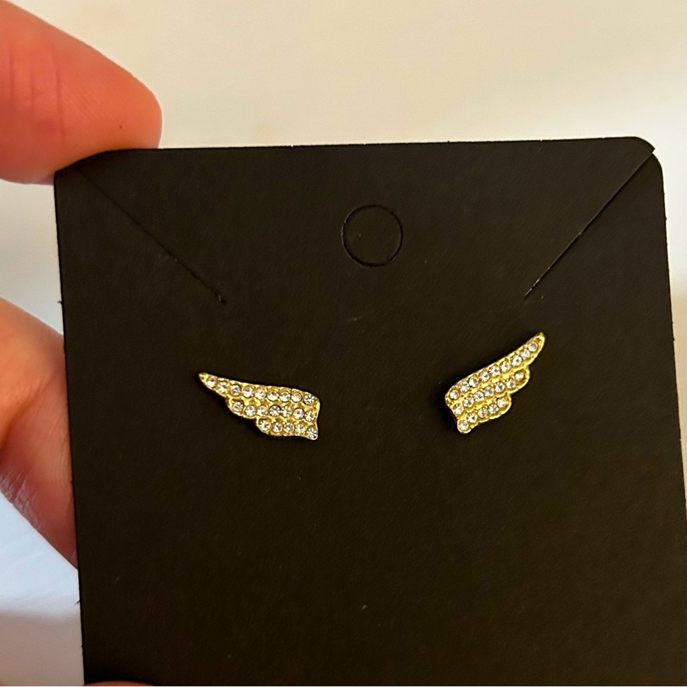 Gold Gem Angel Wing Stud Earrings